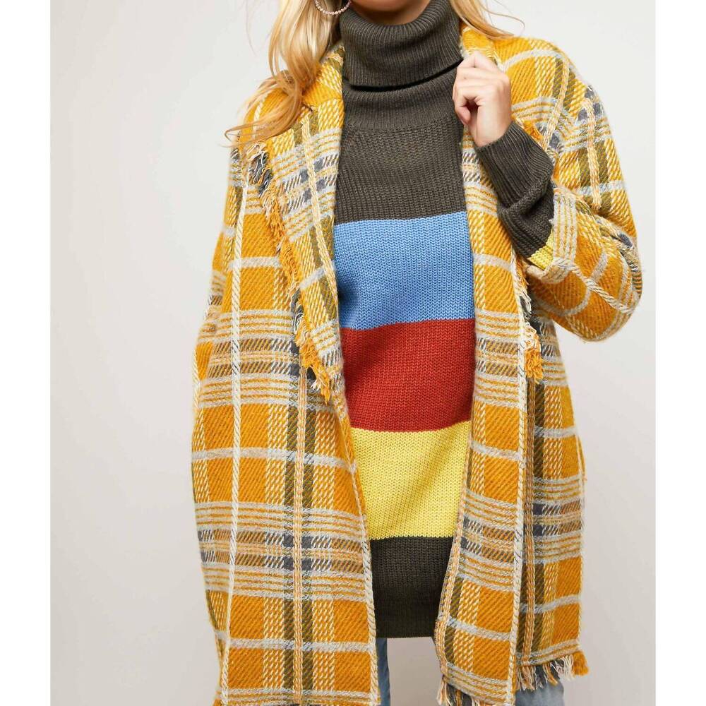 NEW DAVI & DANI plaid long sleeve jacket - plus in yellow
